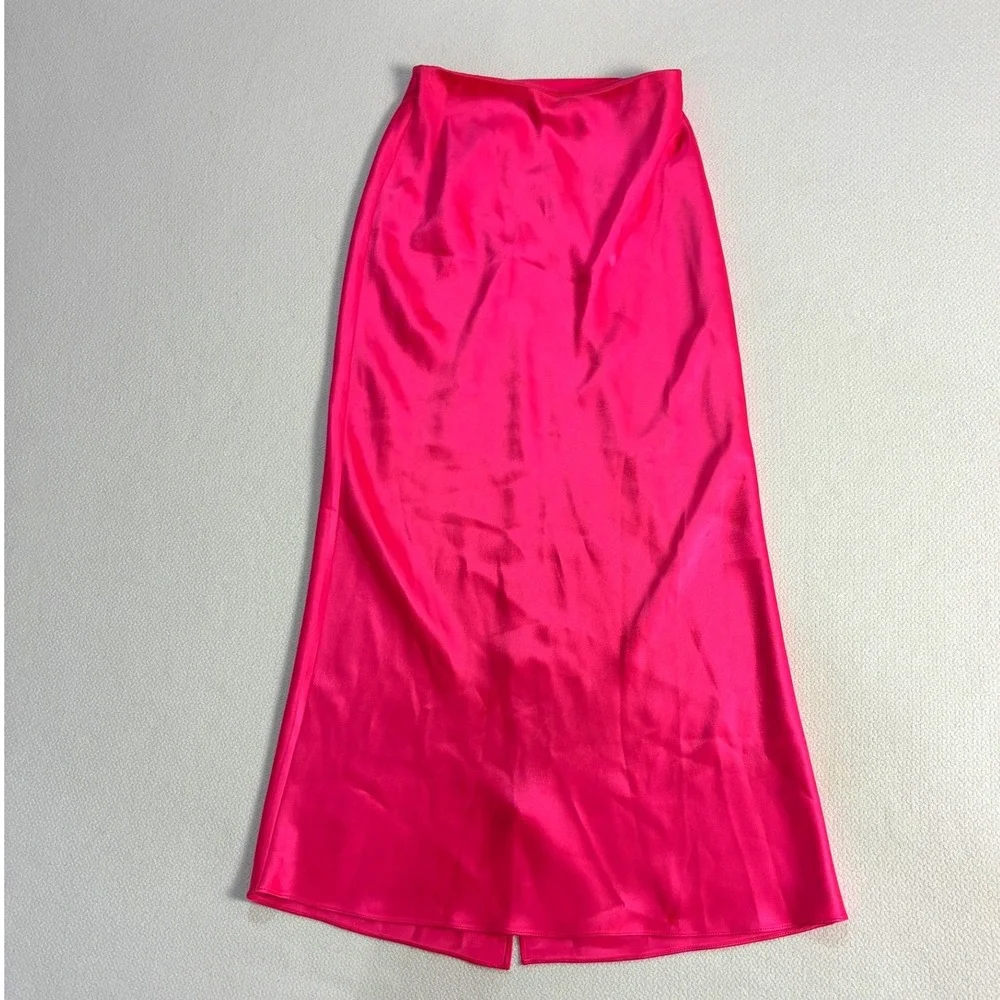 Alice + Olivia Midi Satin Skirt Fuchsia Pink Designer Luxury  Barbiecore Chic 0